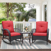 2 Seater Rocking Rattan Bistro Set Patio Chairs with Cushions Glass Table