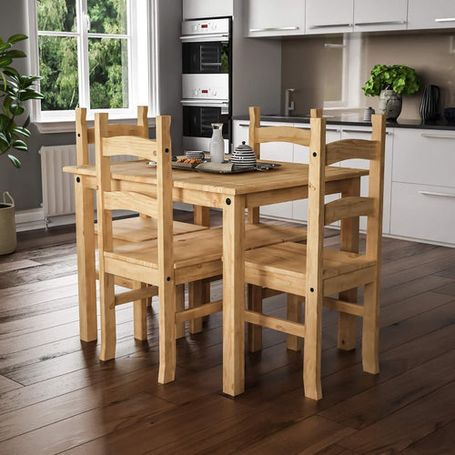 Pine 4-Seater Dining Table Set | Solid Wood, Compact, Easy Assembly