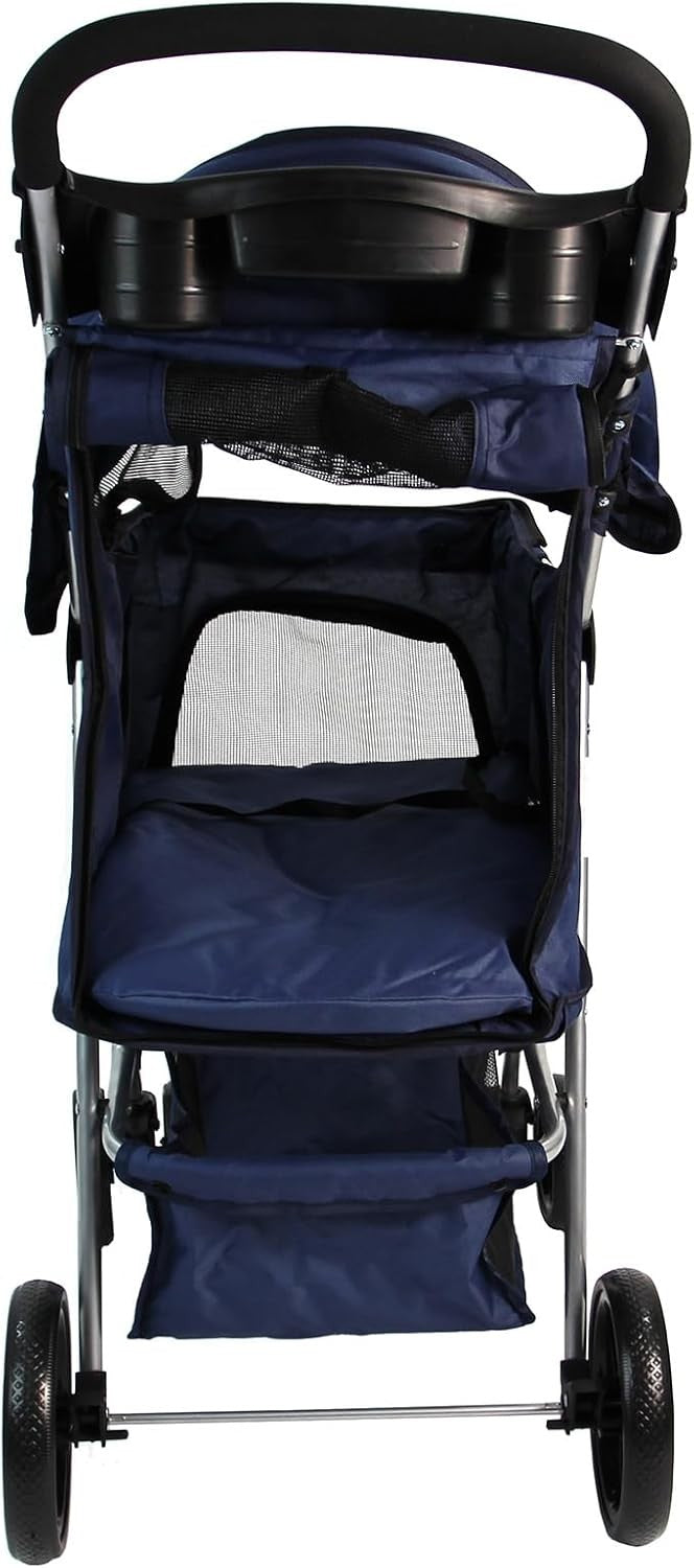 Pet Stroller Dog Cat Pushchair Foldable Swivel Wheels 15kg Rain