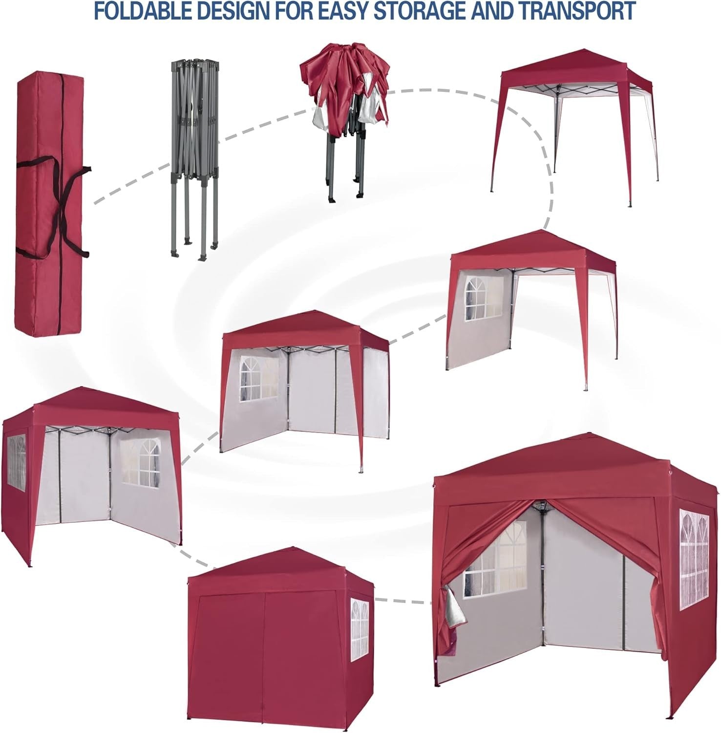 2x2m Pop Up Gazebo Waterproof w/ Sides Red Silver Protective Canopy
