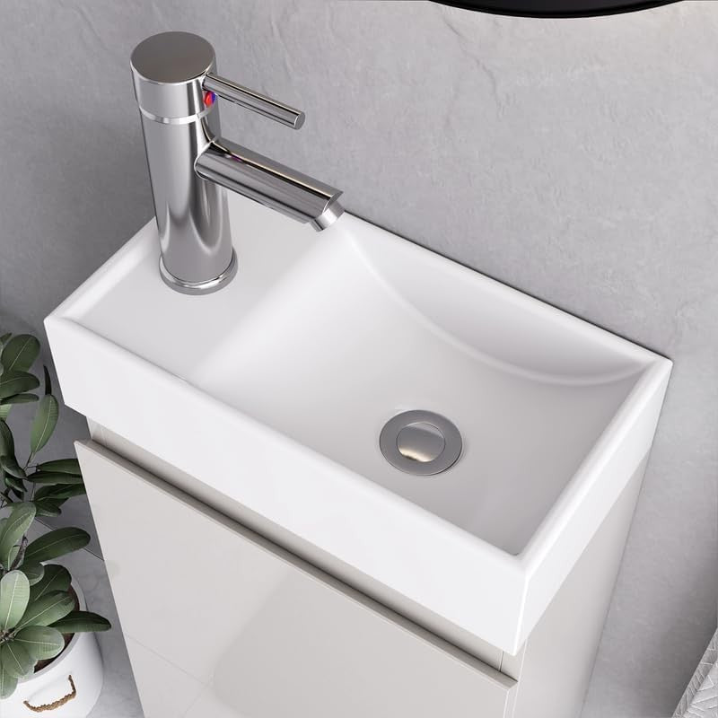 White Cloakroom Vanity Unit with Basin Trap & Waste 40cm Under Sink Storage