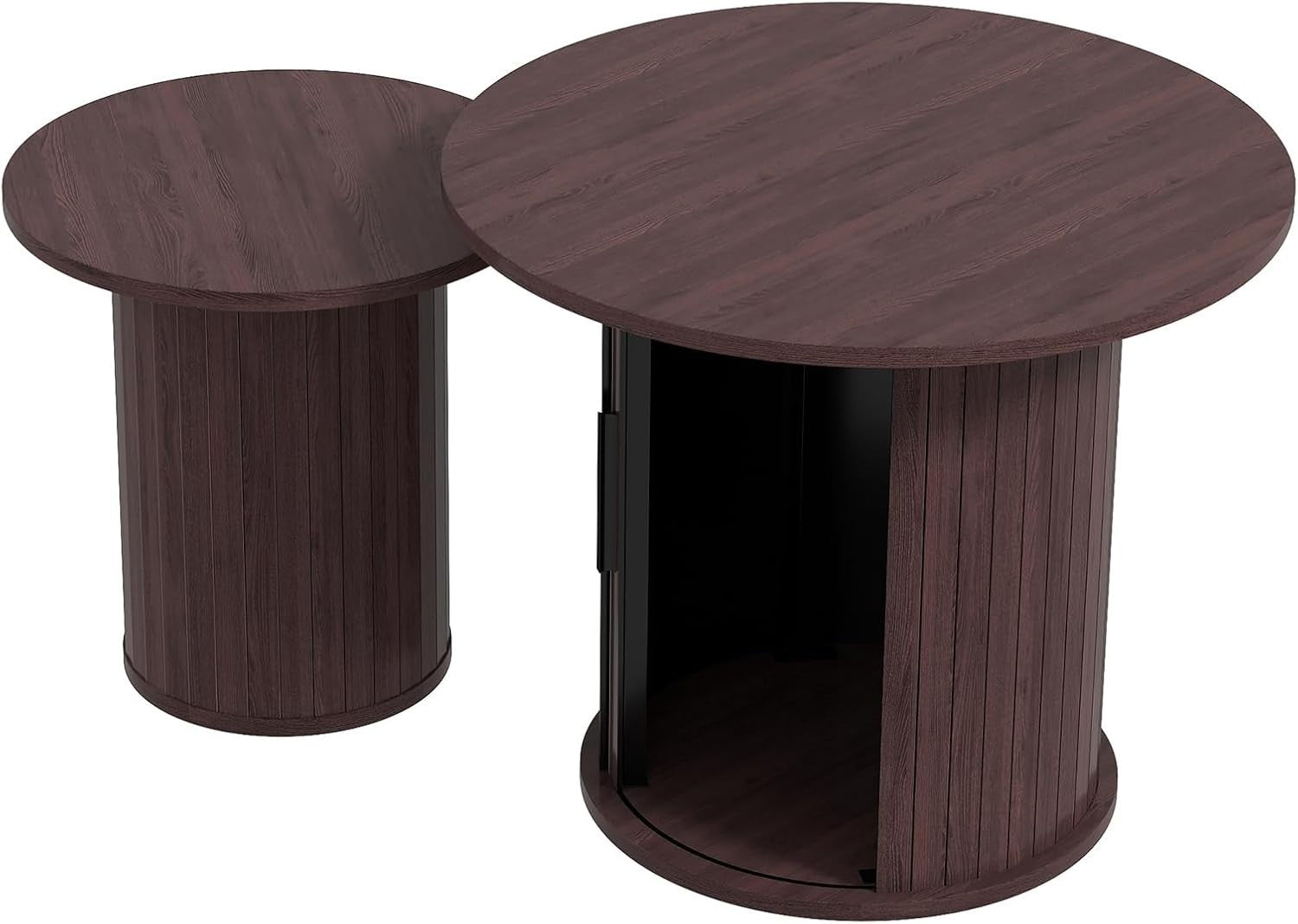 2-Piece 60cm Round Nesting Coffee Table Set with Hidden Storage, Dark Brown
