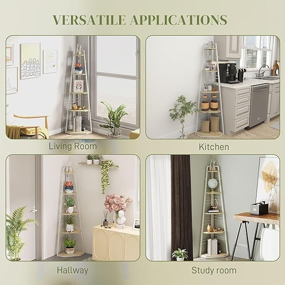5-Tier Corner Shelf Unit, Modern Space-Saving Display Storage for Living Room