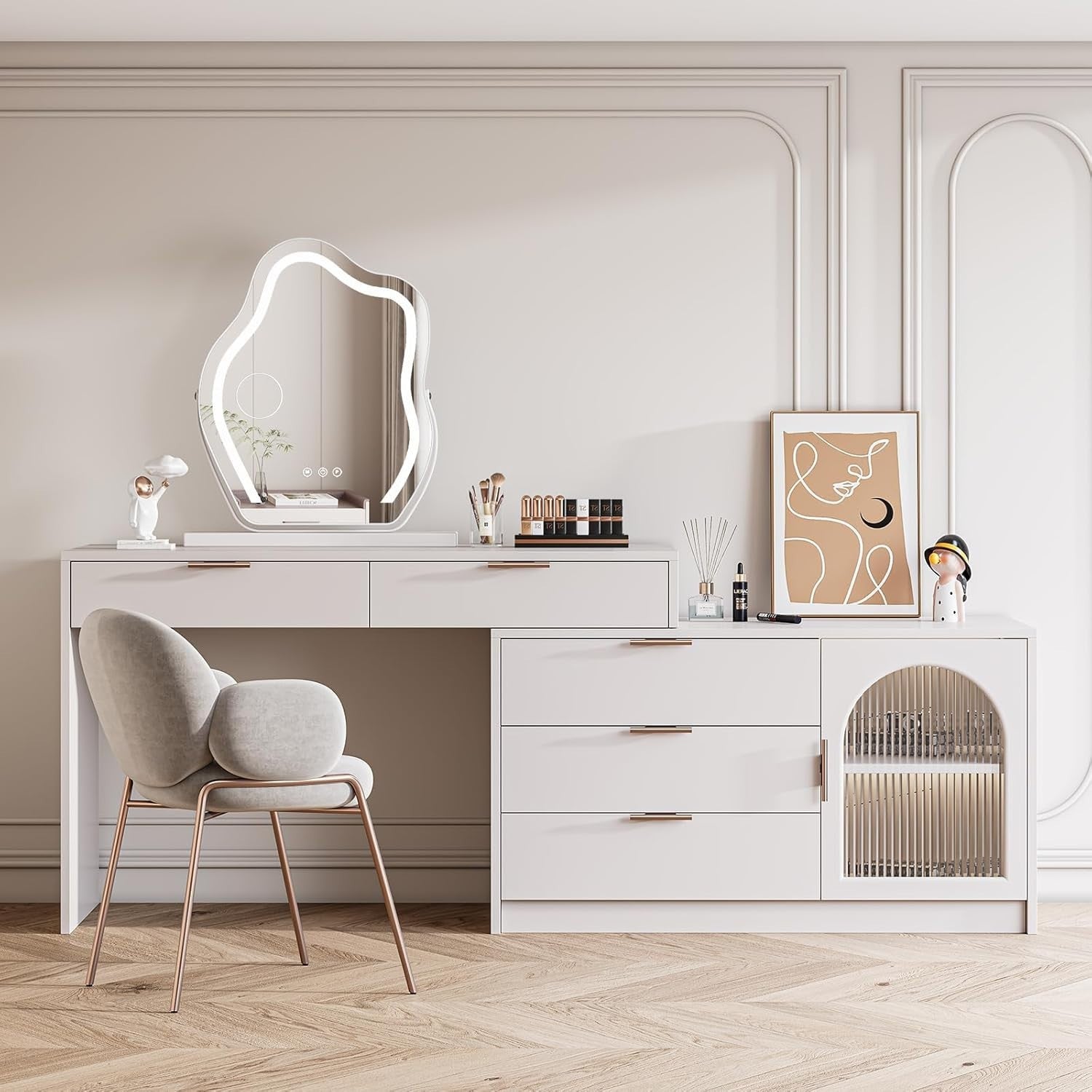 LED Cloud Vanity Mirror 50x50cm Touch Rotating Lighted Makeup Mirror
