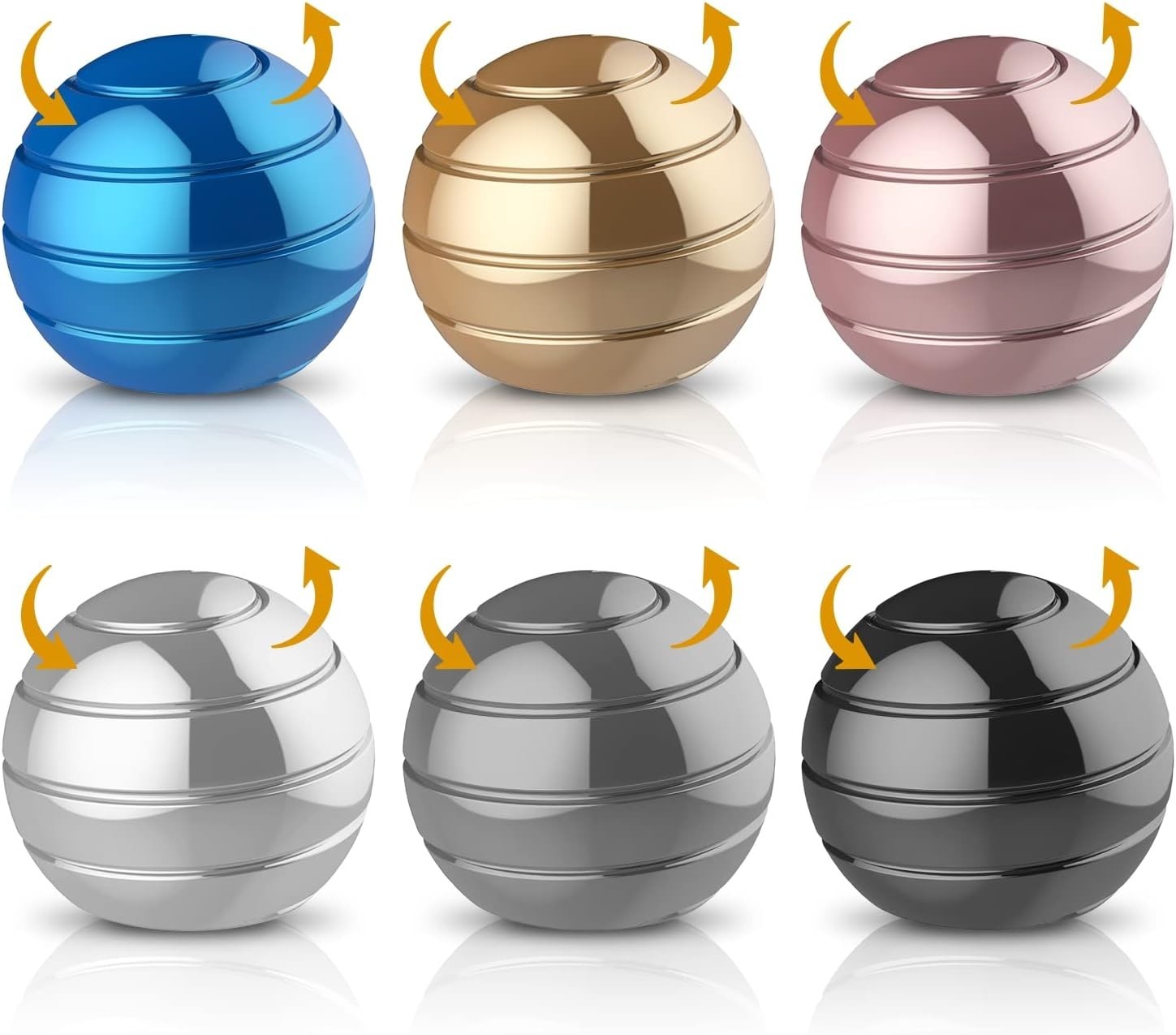 6 Pack Kinetic Desk Toy Metal Spinner Ball Optical Illusion Fidget