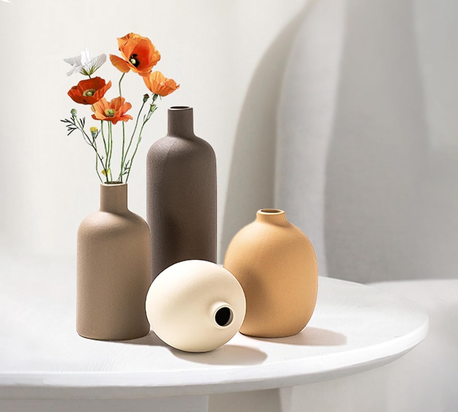 Ceramic Vase Set of 4 Modern Minimalist Decor Small Vases for Table & Shelf