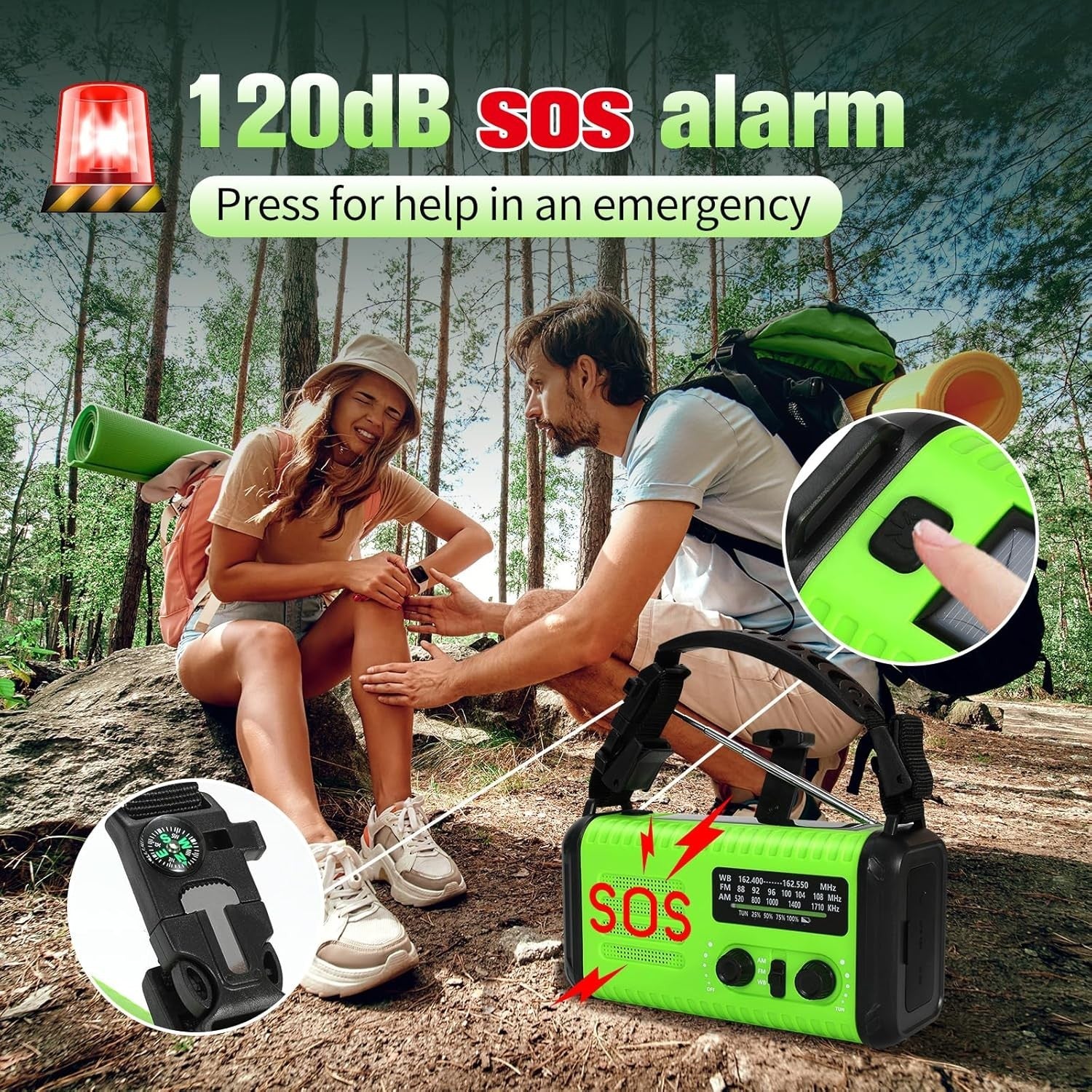 Wind Up Solar Emergency Radio 20000mAh AM/FM NOAA SOS LED Torch