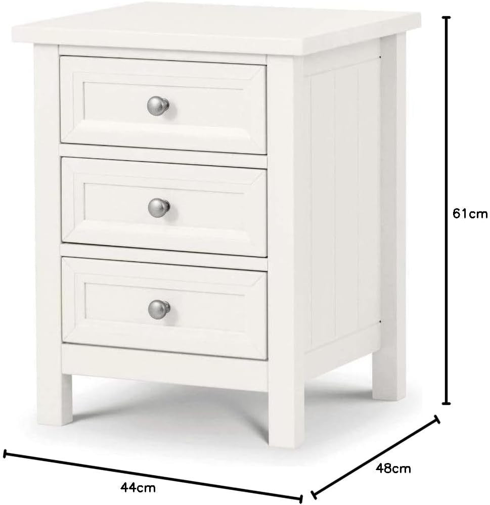 White 3 Drawer Bedside Table, Modern Nightstand with Storage, Bedroom Furniture