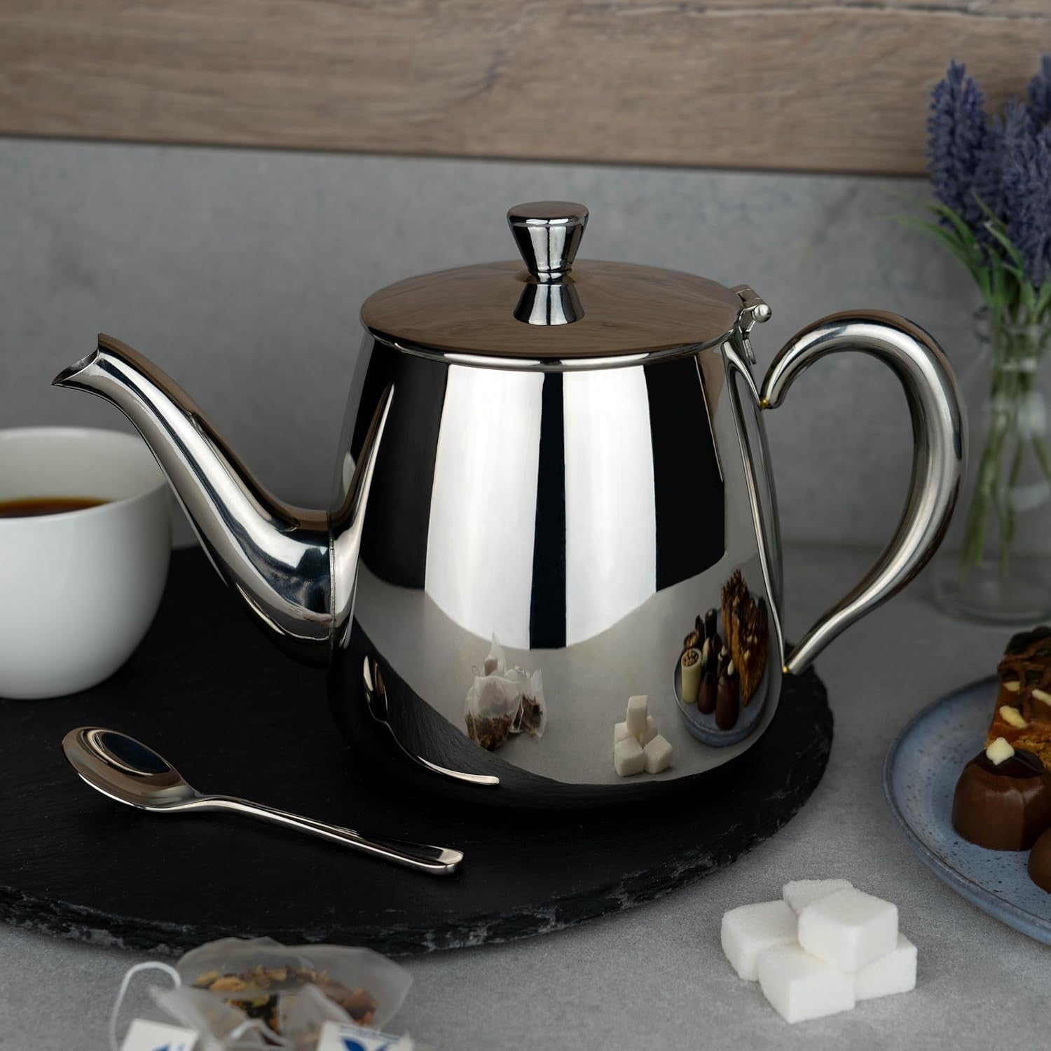 Stainless Steel Teapot 35oz Mirror Polished Tea Pot Cool Touch Handle