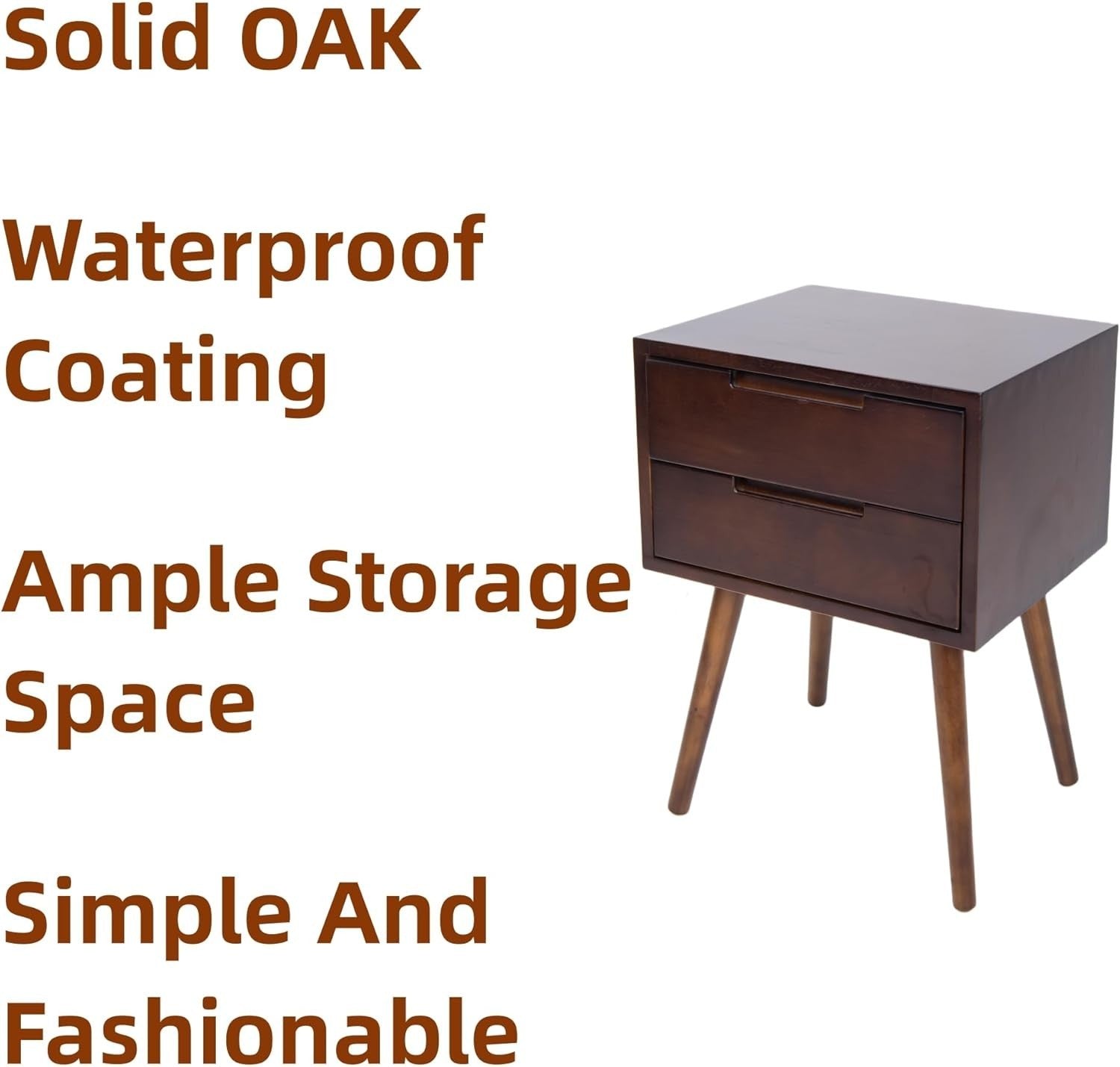 Modern Walnut Bedside Table with 2 Drawers Wooden Nightstand Bedroom Storage