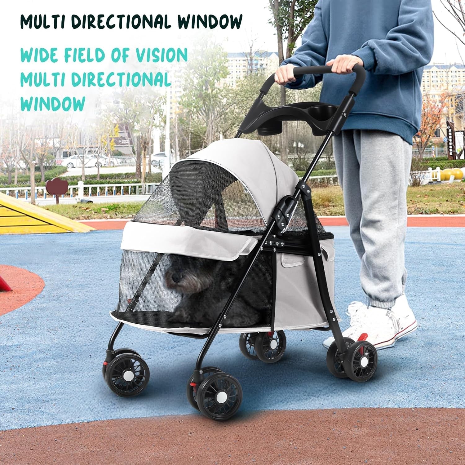 Pet Stroller for Dogs & Cats 4 Wheel Foldable Travel Pram Mesh