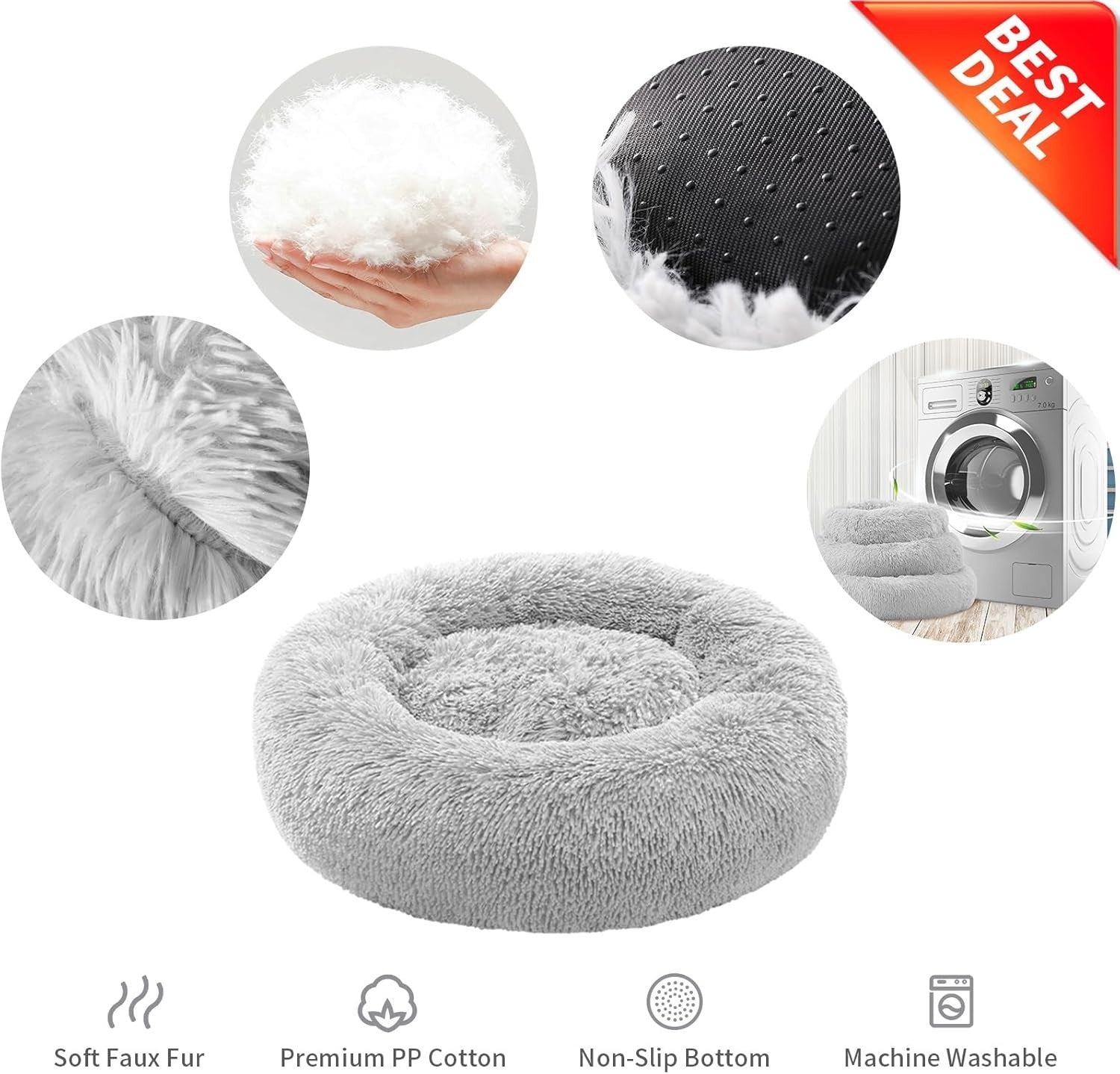 Calming Donut Dog Bed XL Large Washable Anti Anxiety Plush