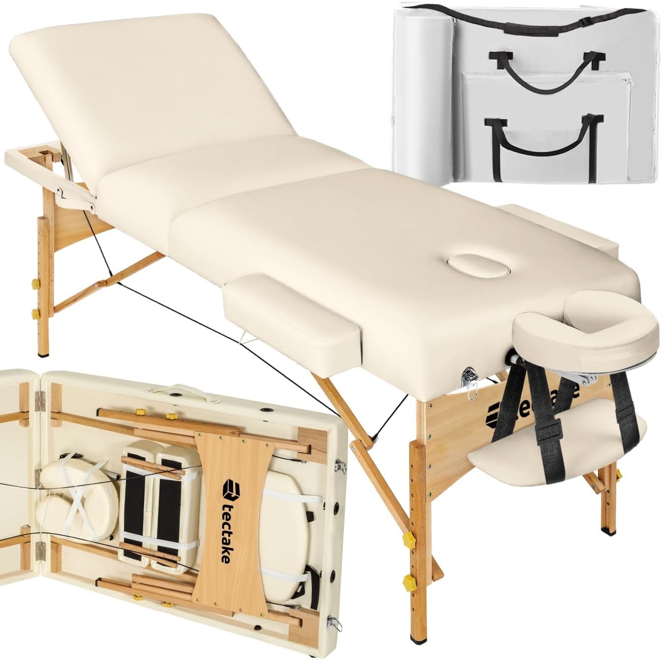 Portable Massage Beauty Bed Foldable Adjustable Spa Therapy Table 70cm Beige