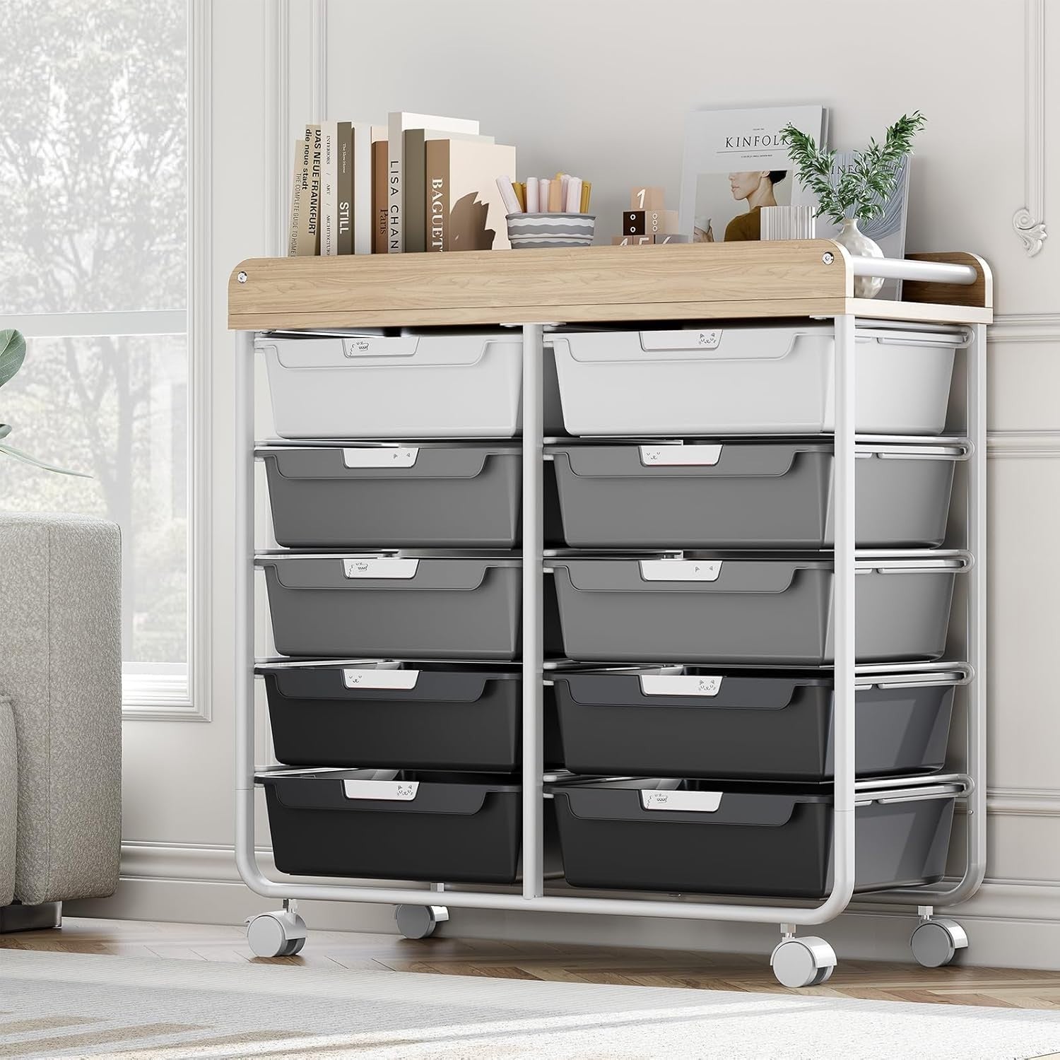 10 Drawer Rolling Craft Storage Cart Utility Organizer Trolley Gray