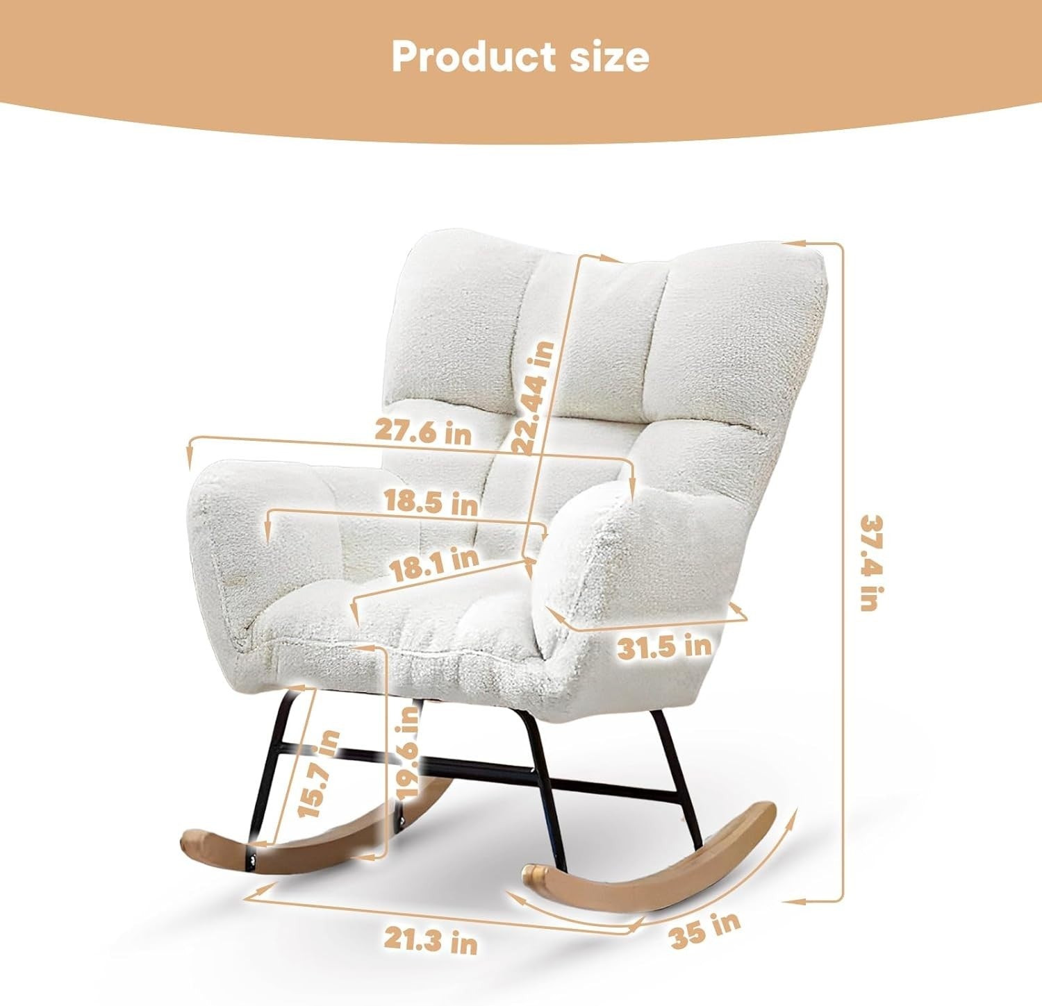 Comfortable Recliner Rocking Chair with Velvet Fabric & Sturdy Wood Base