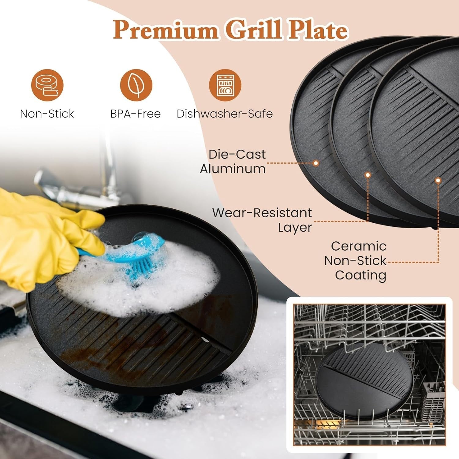2-in-1 Electric BBQ Grill & Table Grill with Stand, Non-Stick Plate