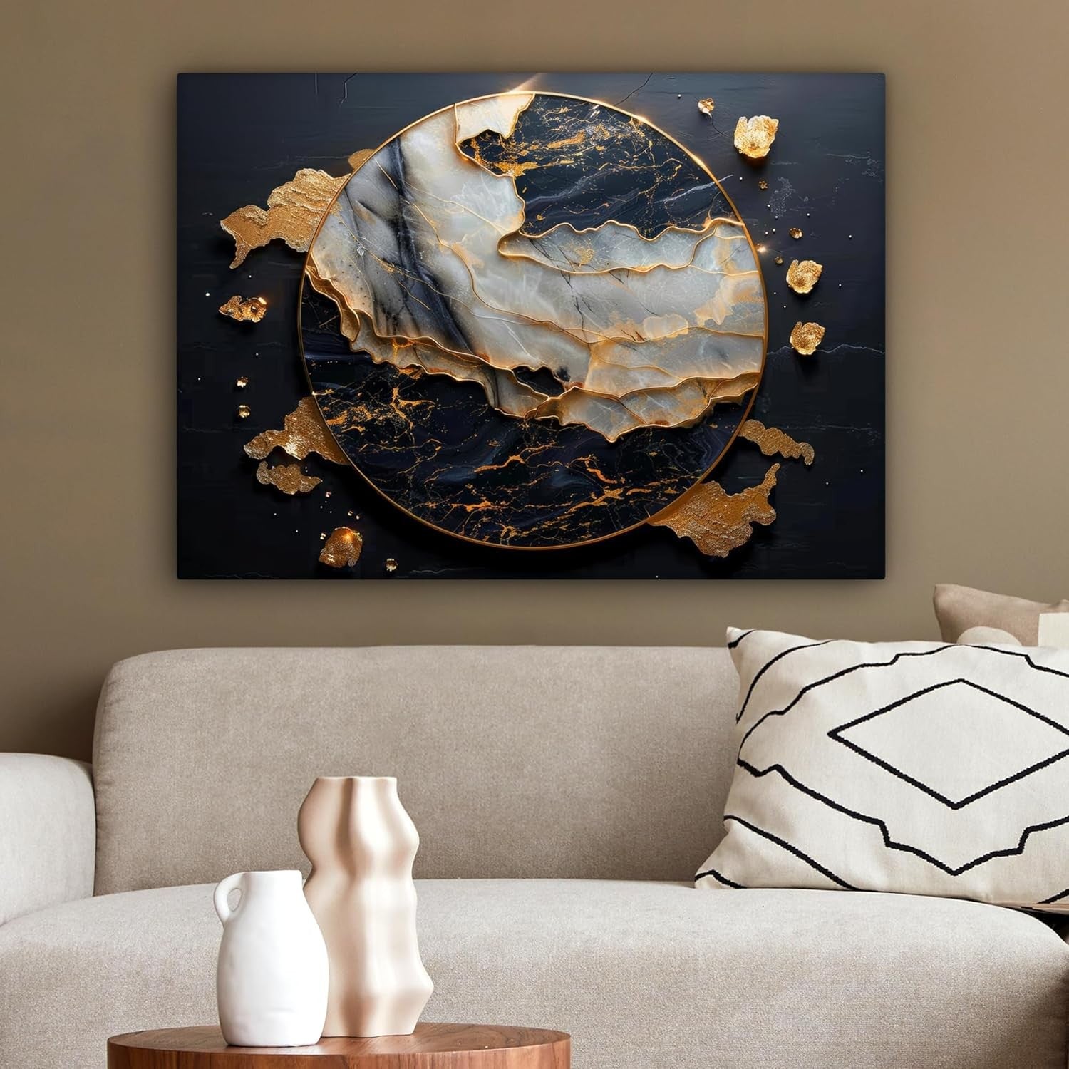 Gold Black Abstract Canvas Wall Art Modern Luxury 80x60cm Living Room Decor