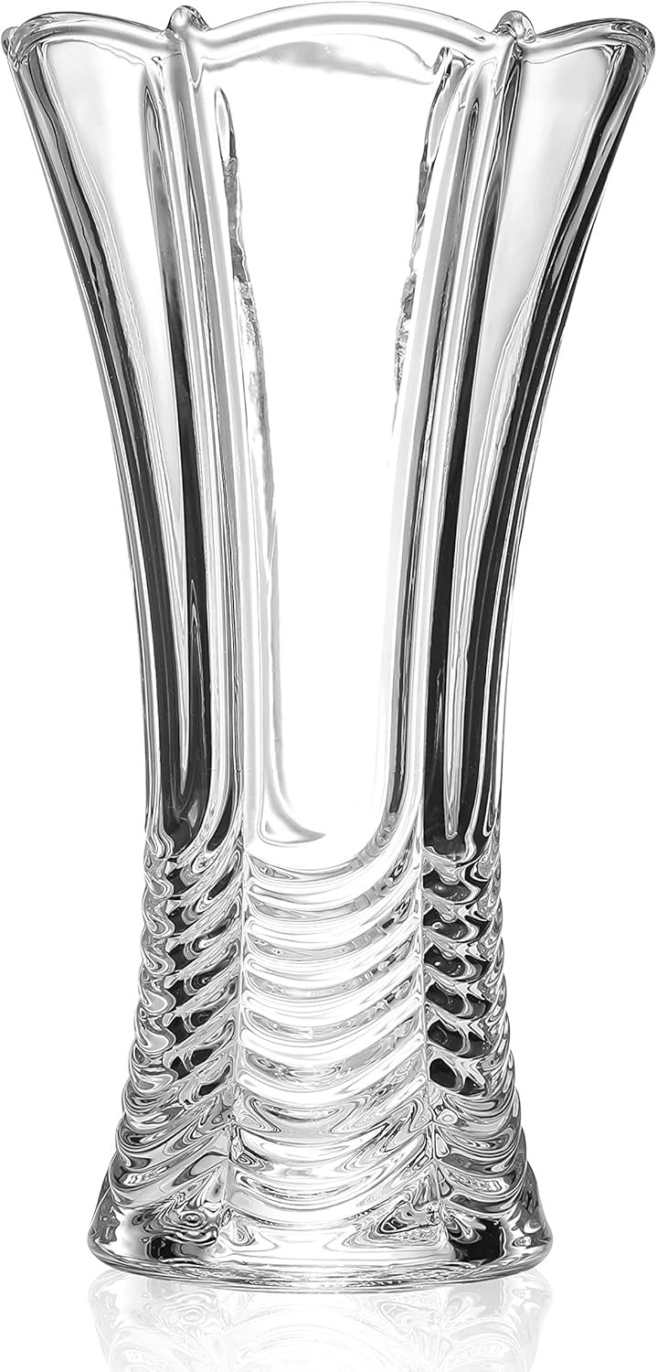 30cm Crystal Glass Flower Vase Tall Clear Ripple Design Wedding Centrepiece