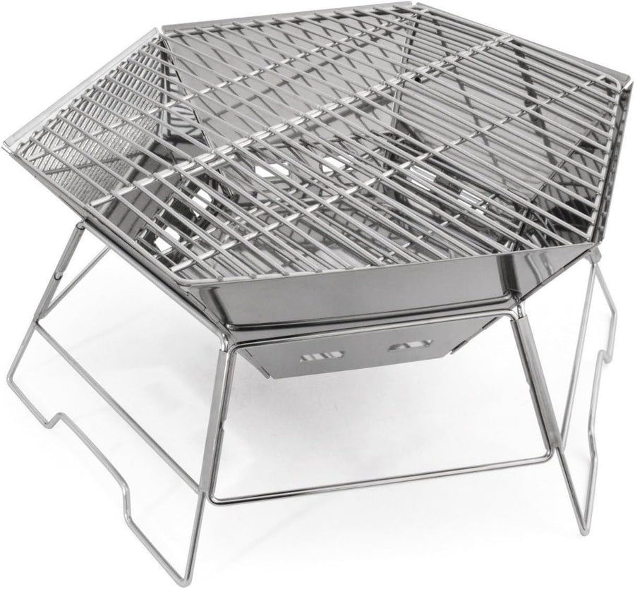 Portable Stainless Steel Hexagon BBQ Grill – Foldable Outdoor Charcoal Barbecue