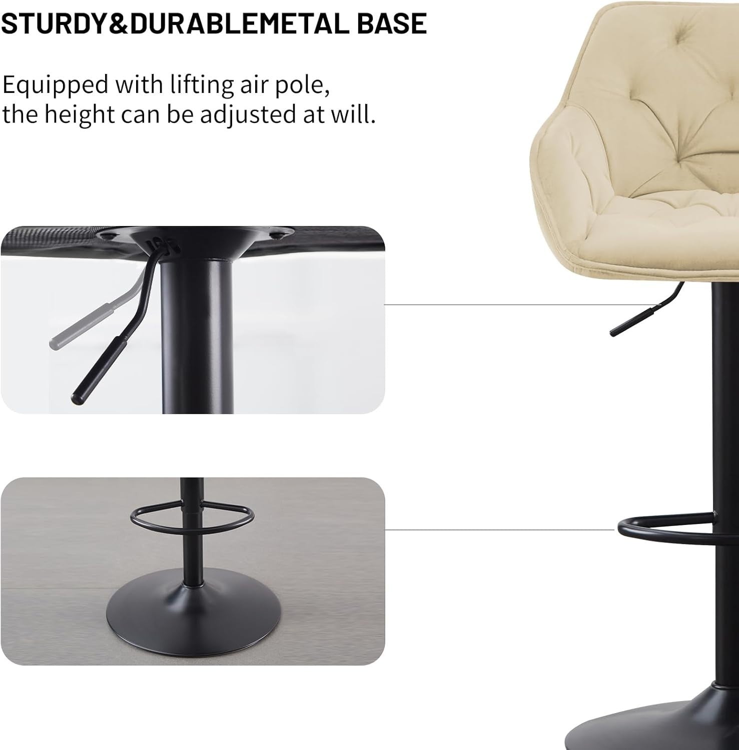 Beige Swivel Bar Stools Set of 2 Height Adjustable Counter Chairs