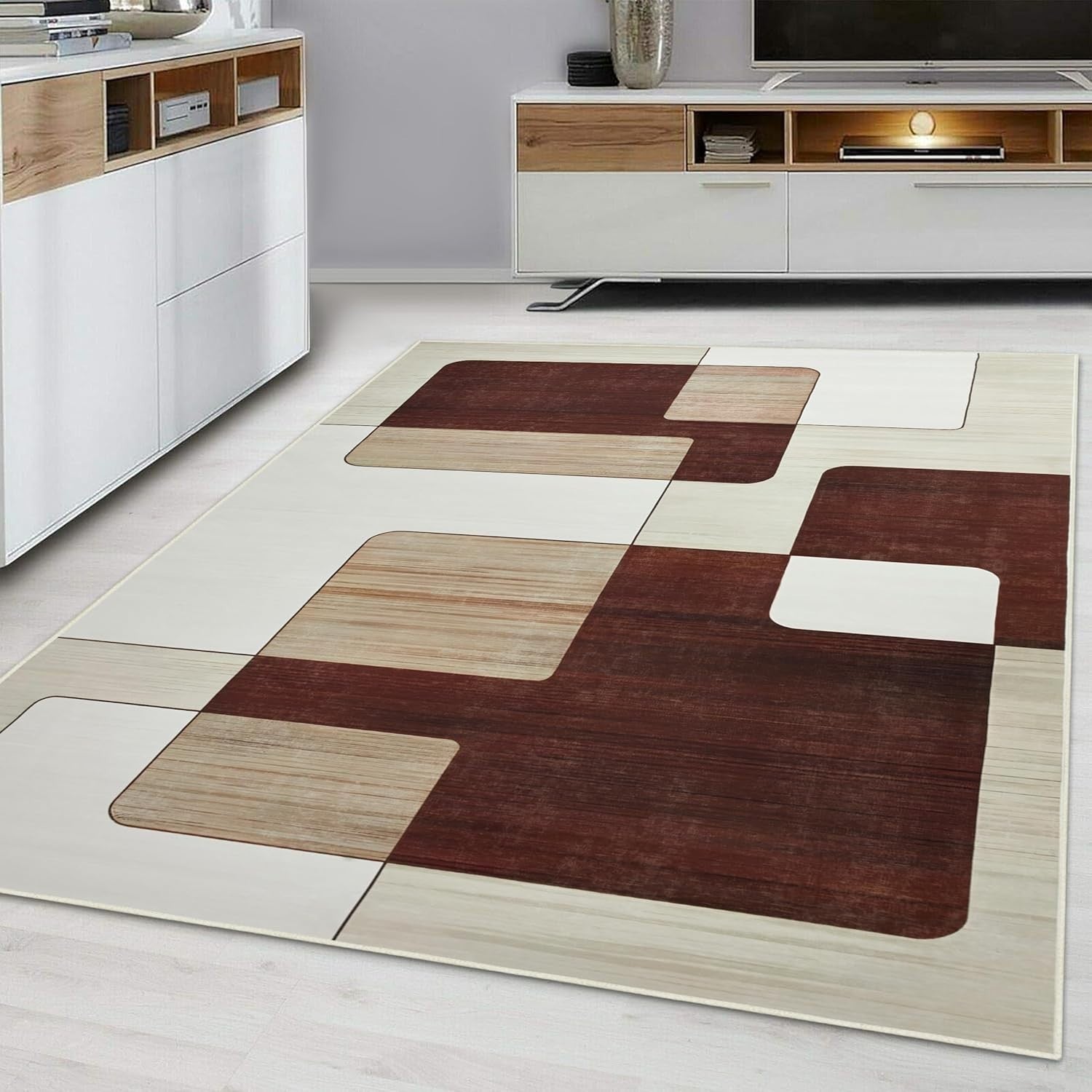Large Geometric Rug Soft Modern Indoor Area Carpet Brown Beige 160x230cm
