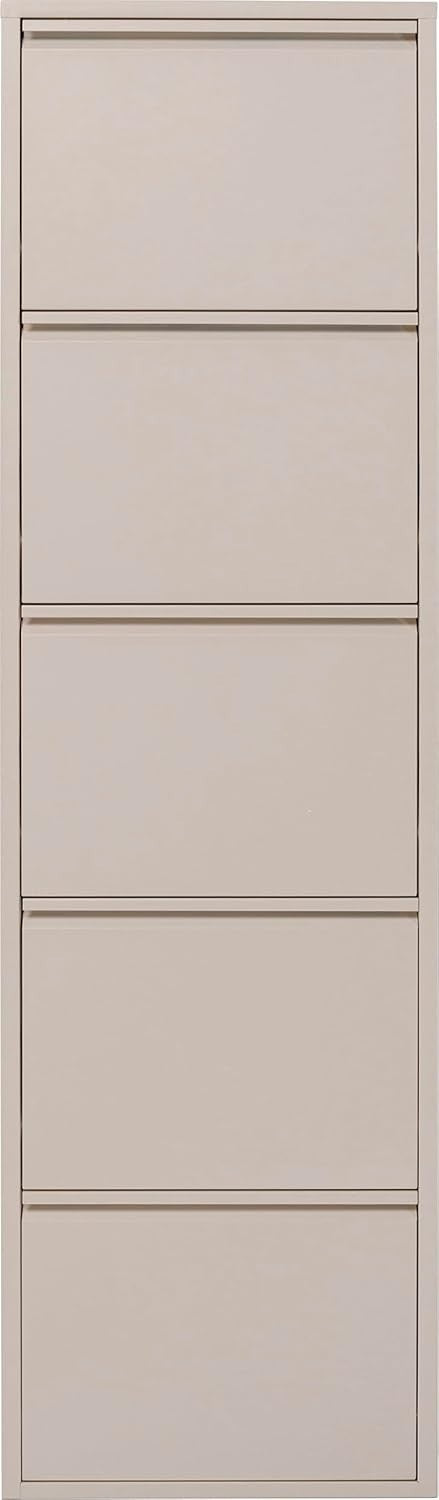 Slim 5-Drawer Shoe Cabinet Cream– Space-Saving Metal Tilt Rack 170x50x15cm