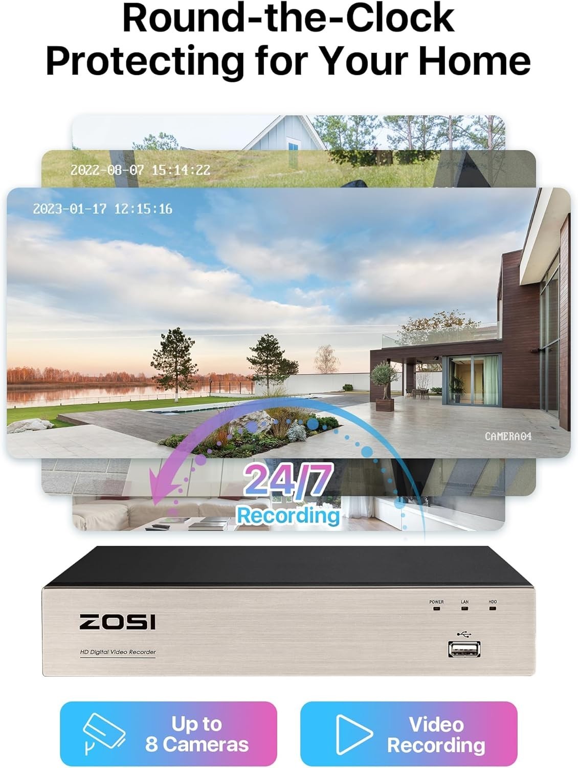 1080P CCTV Security System 8CH DVR 2 Cameras AI Detection Night Vision