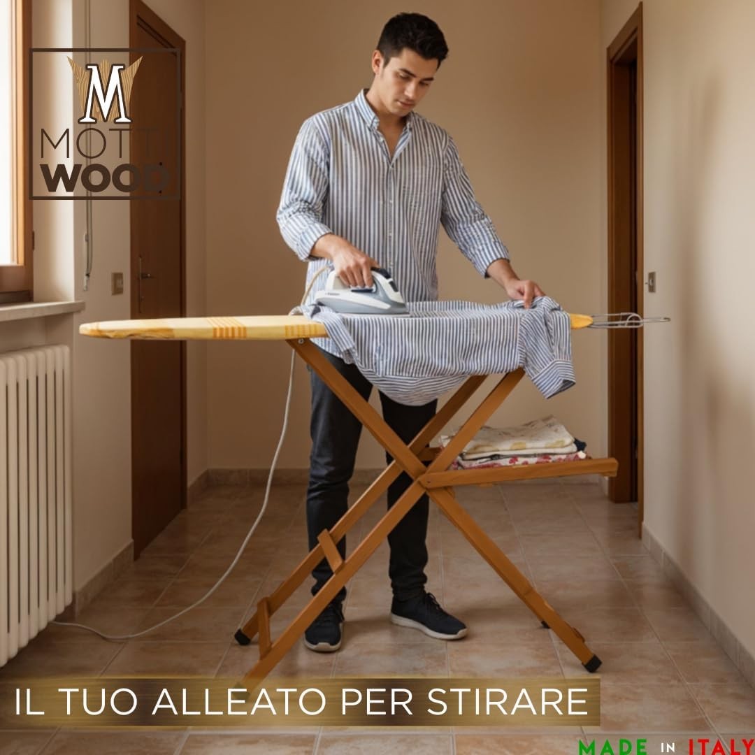 Wooden Ironing Board Adjustable Height Folding Beech Wood Large 141cm