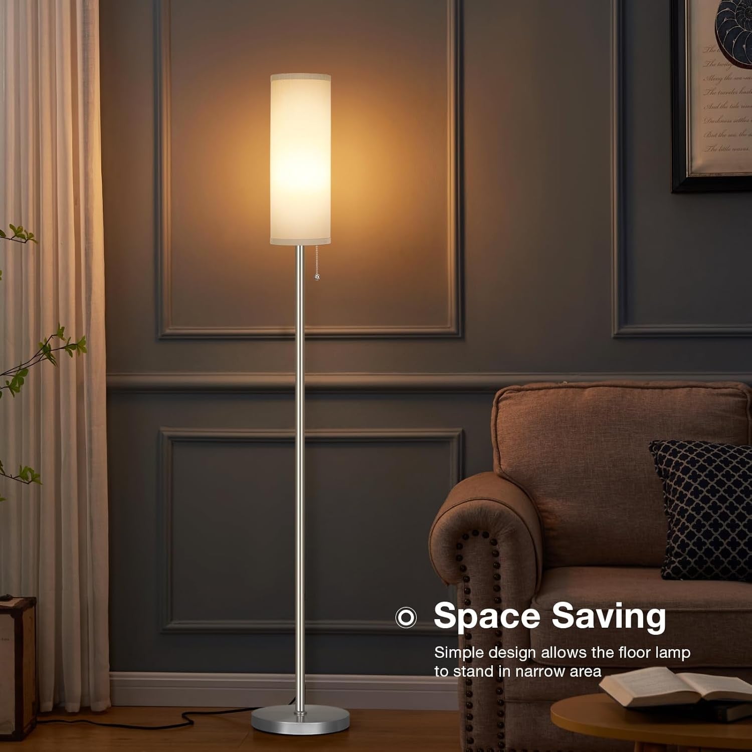 Grey Floor Lamp 64in Standing Lamp Bedroom Living Room Bulb Included