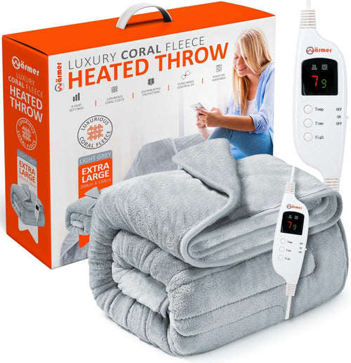 Extra Large Electric Heated Throw Blanket 200x130cm 9 Heat Timer