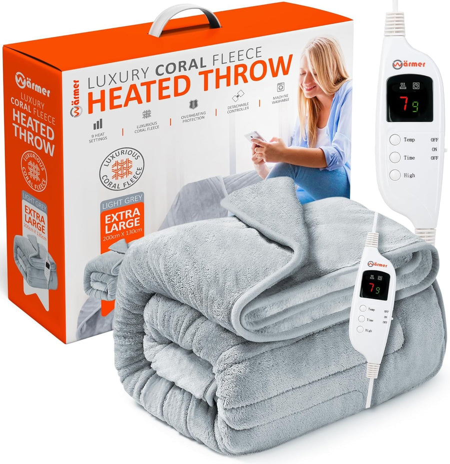 Extra Large Electric Heated Throw Blanket 200x130cm 9 Heat Timer