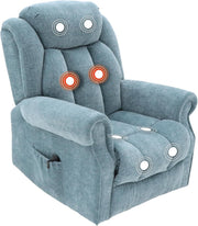 Dual Motor Lift Recliner Chair Heat Massage Fabric Riser Mobility Support Blue
