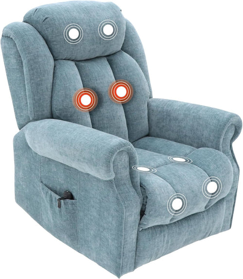 Dual Motor Lift Recliner Chair Heat Massage Fabric Riser Mobility Support Blue