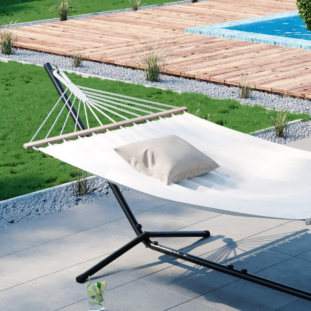 Adjustable Metal Frame Hammock with Stand – 190x120cm Cotton, 185KG Capacity