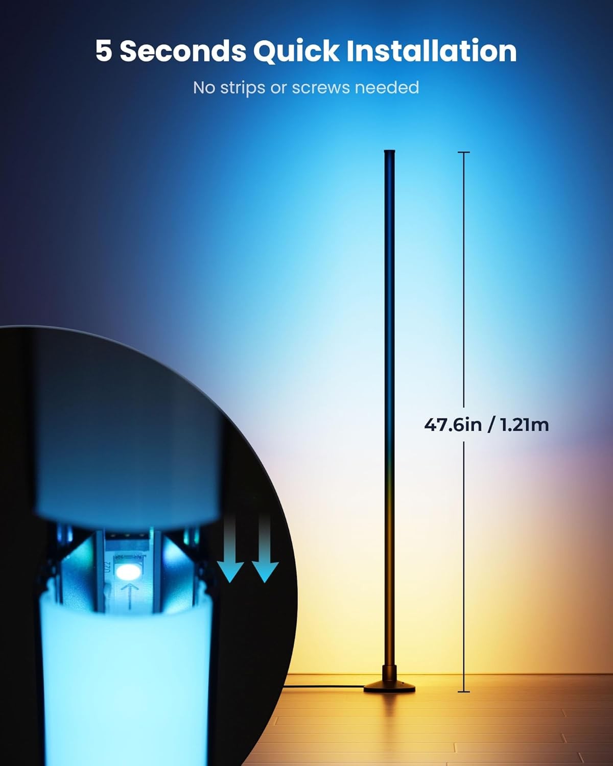 RGB LED Corner Floor Lamp App Remote Music Sync Modern Gaming Room Light