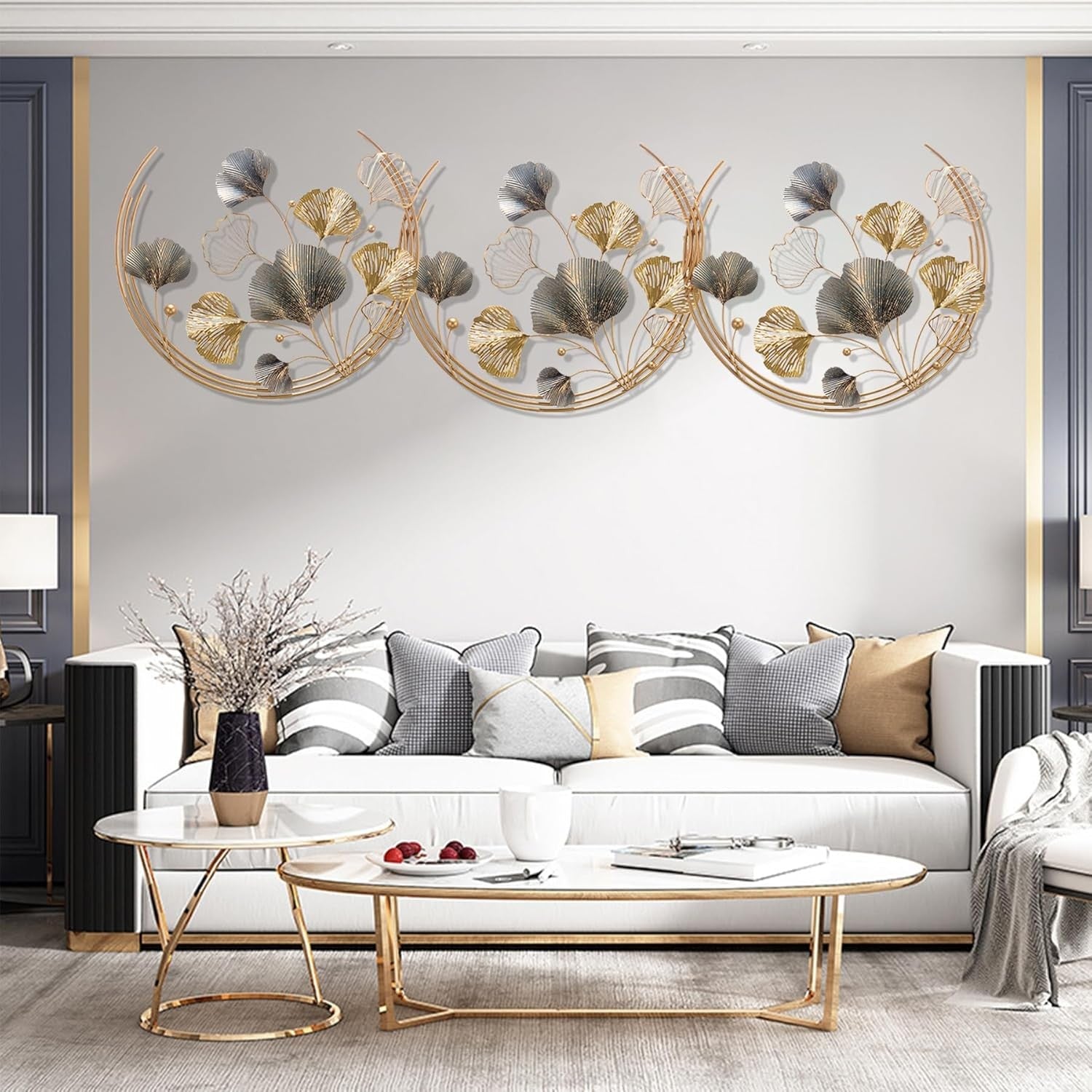 Large Gold Ginkgo Metal Wall Art 150x50cm 3D Decor