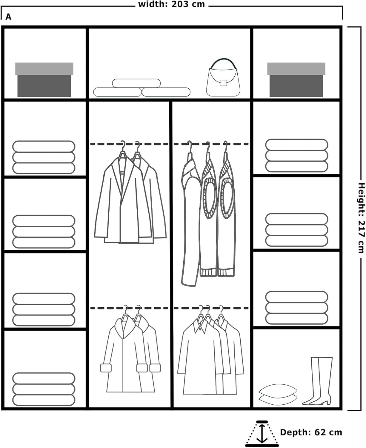 Black Sliding Mirror Wardrobe 203cm Modern Storage Unit Bedroom
