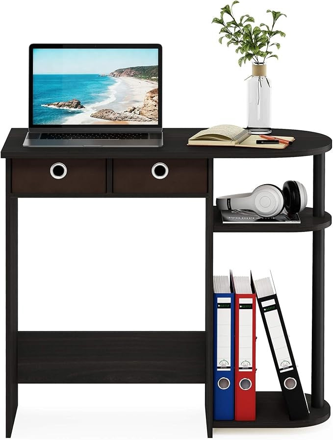 Compact Laptop Desk Study Writing Table Storage Shelves Espresso Brown