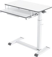 Mobile Workstation Desk with Wheels White Laptop Table Drawer Home Office