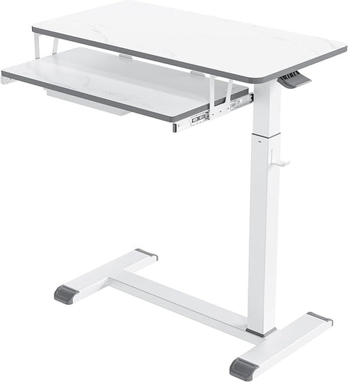 Mobile Workstation Desk with Wheels White Laptop Table Drawer Home Office