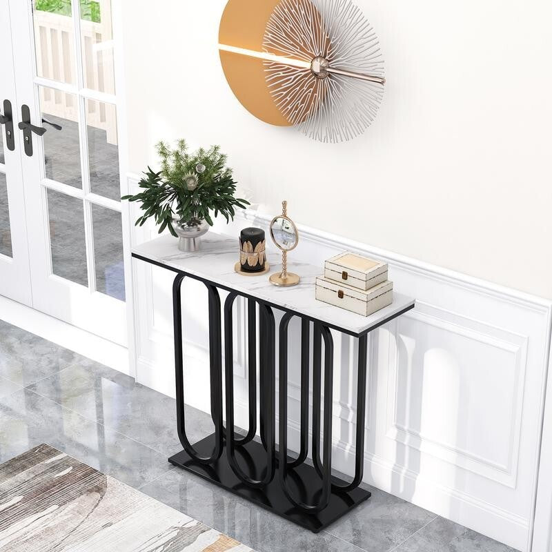 Modern Faux Marble Console Table – 100CM Entryway Hallway Shelf w/ Foot Pads