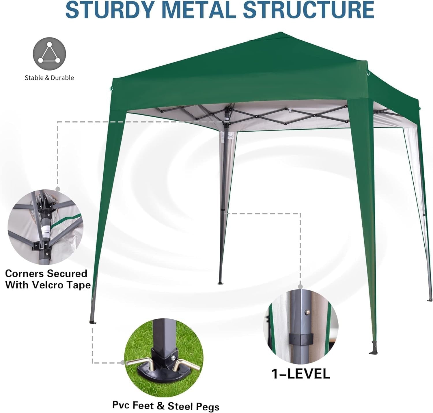 2x2m Pop Up Gazebo Waterproof w/ Sides Green Silver Protective Canopy