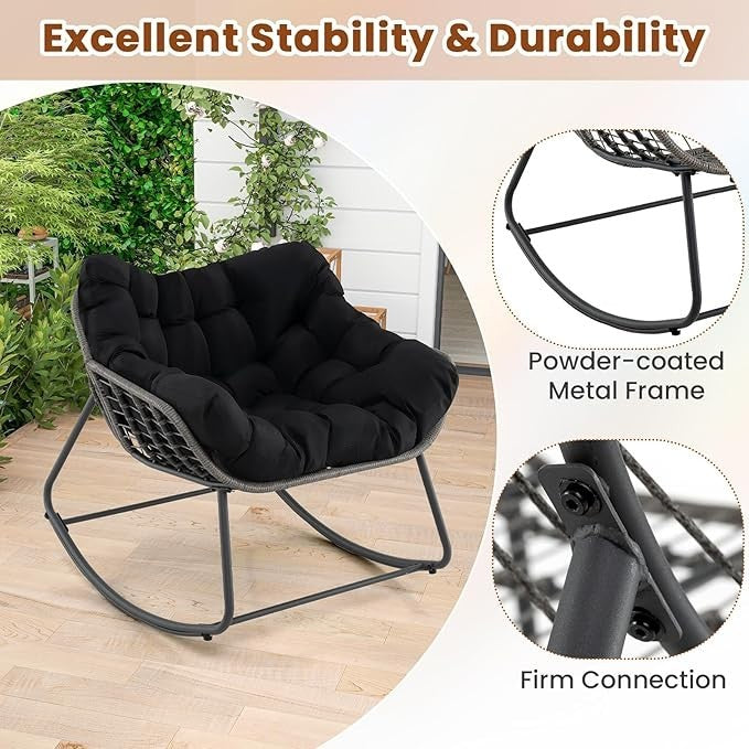 Outdoor Rattan Rocking Chair with Thick Cushion – Patio Egg Lounge Seat