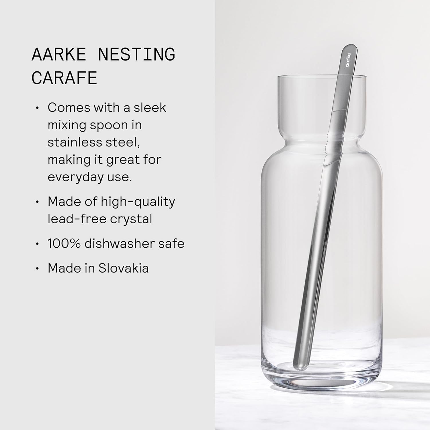 Crystal Glass Carafe 1.1L with Stainless Steel Bar Spoon | Modern Drink Serving