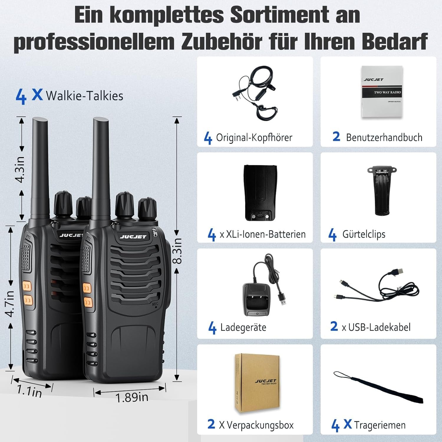 Long Range Walkie Talkies 4 Pack Rechargeable 16CH VOX 2 Way Radios
