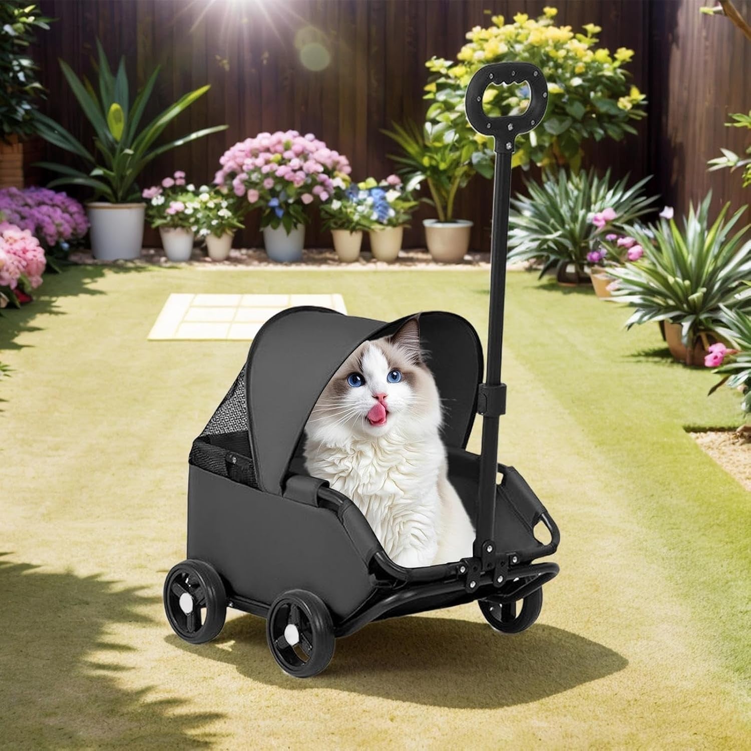 Small Dog Pet Stroller Foldable 4 Wheel Puppy Pram Travel Carrier Black