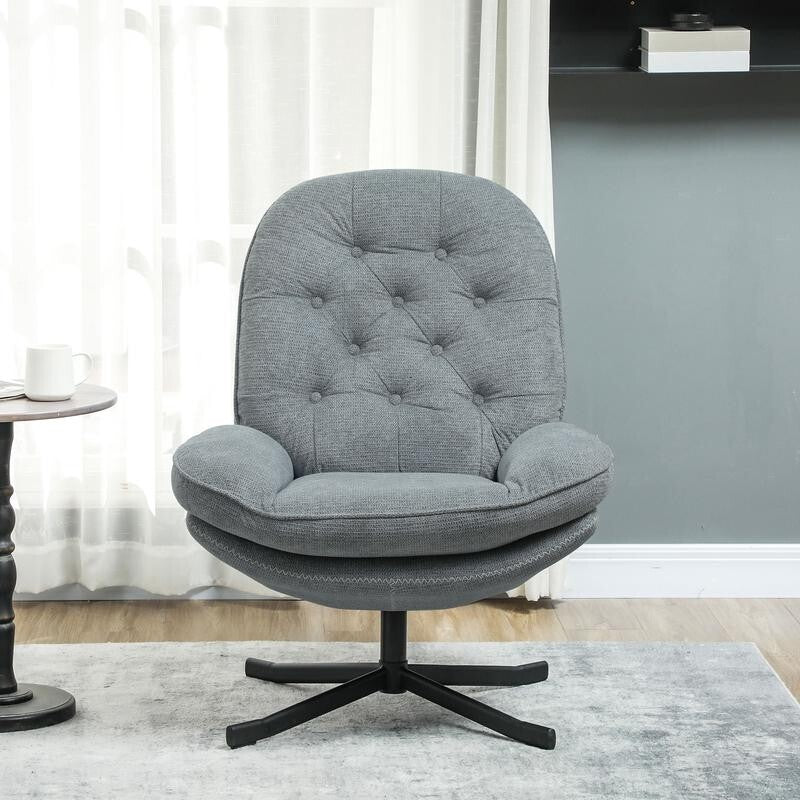 Grey Swivel Armchair Accent Chair Chenille Tufted Lounge Seat Home Office