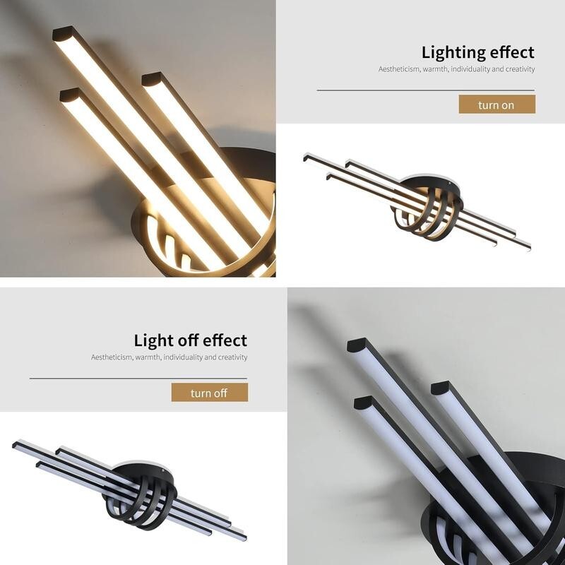Modern 40W Dimmable LED Ceiling Light Black Linear Flush Mount Remote Control