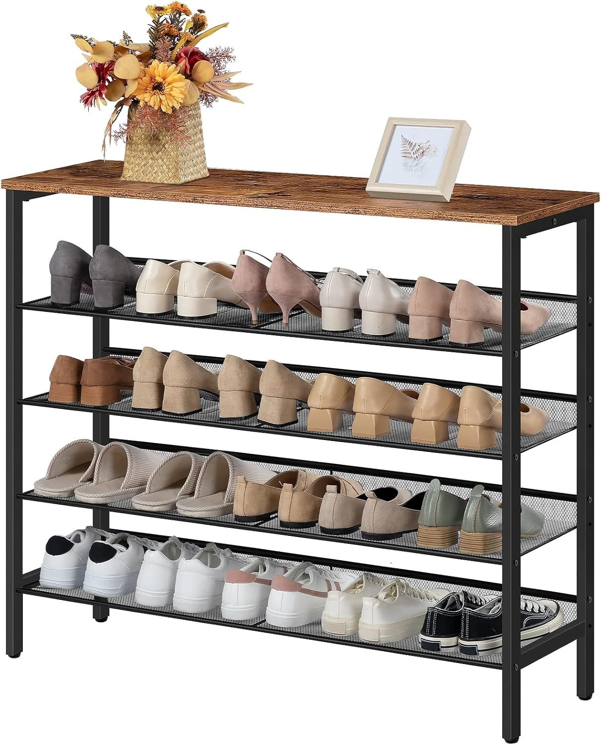 5-Tier Industrial Shoe Rack Shelf Storage Unit, Adjustable, 100cm Wide