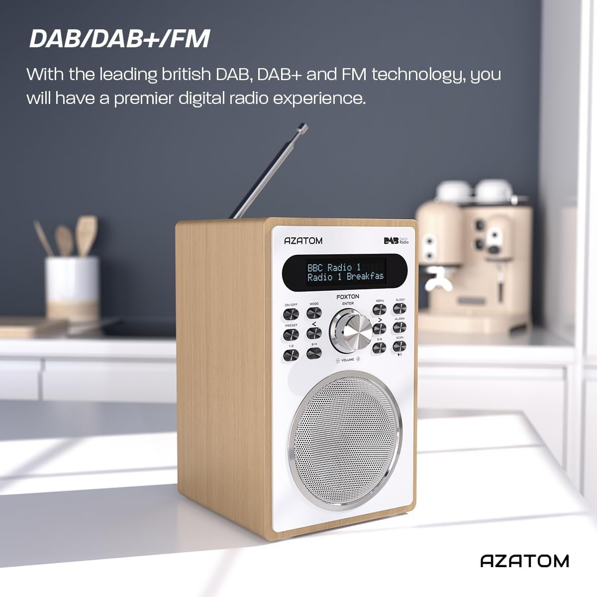 Oak DAB DAB+ FM Digital Radio Bluetooth Dual Alarm Sleep Timer USB Charge